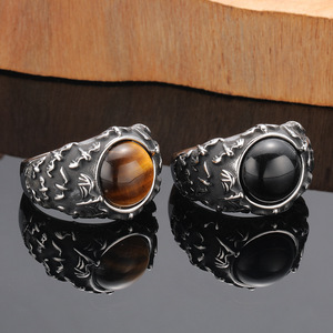 Anéis de Pedras Preciosas MECYLIFE, Novos Anéis de Olho de Tigre, Estilo <span class=keywords><strong>Punk</strong></span>, Hip-hop, <span class=keywords><strong>Retro</strong></span>, Gótico, Anel de Pedra Preciosa para Homens em Aço Titânio - Product Image 2