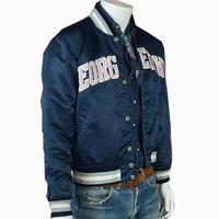 Veste universitaire pour hommes OEM personnalisé hiver couleur 80s rétro mode satin démarreur côtelé élastique manchette