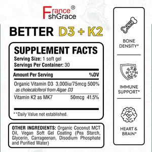 Nuevo Suplemento D3 K2 con Máxima Biodisponibilidad, Apoya la Densidad Ósea, el Equilibrio de Calcio, la Inmunidad y el Estado de Ánimo, Cápsulas Blandas de D3 K2 - Product Image 3