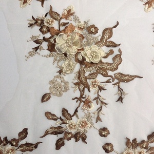 Nouvel Arrivage Applique Broderie Dentelle 3D Fleurie Ornée <span class=keywords><strong>de</strong></span> Pierres et Perles pour Robes LT2374A - Product Image 3