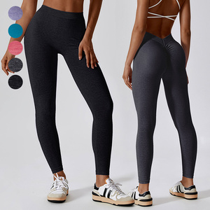 Pantalon de gymnastique à dos en V pour femmes taille haute Scrunch bout à bout entraînement de course à pied Leggings de Yoga sans couture à séchage rapide fabriqué en gros Spandex - Product Image 6