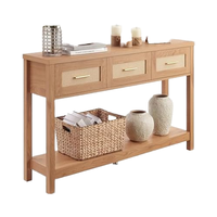 Table console en bois à 3 tiroirs, étagère de rangement style bohème, table étroite pour canapé, 2 niveaux, pour salon, couloir, hall d'entrée, meubles de maison