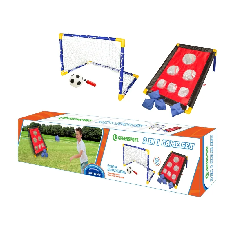 PLASTIC soccer goal or bean bag toss game set 2 in 1 for outdoor play