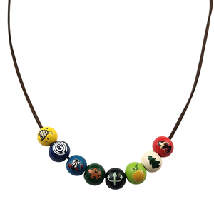 Collar de la Academia de Campamentos de Sangre Media de Annabeth Chase, Collar de Perlas de Madera con Estampado Colorido de Percy Jackson <span class=keywords><strong>Demigod</strong></span>, Collar de Cuerda de Cuero Marrón - Product Image 1