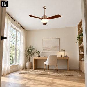 Ventilateur de plafond LED à 3 pales en bois grainé moderne pour salon, chambre et salle à manger - Product Image 1
