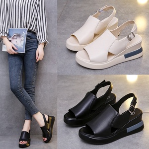 Sandales Compensées à Talons Hauts d'Été pour <span class=keywords><strong>Femme</strong></span> <span class=keywords><strong>2022</strong></span>, Bout Ouvert, Contrefort Ouvert, Design Plateforme à Bouton Unique, Montantes et Grandes Tailles Disponibles - Product Image 3