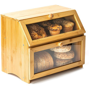 Extra Large Bread Container 2 Layer Clear Bread Box Glass Windows with Airtight Bread Storage