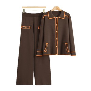 Ensemble de chandails tricotés pour femmes en polyester et coton, décontracté, automne-printemps, coupe ample, deux pièces avec col. - Product Image 5