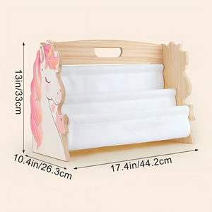 Estantería <span class=keywords><strong>infantil</strong></span> de doble cara con estantes de madera y bolsillos de lona resistentes, estantería con bordes curvos para guardar juguetes en la guardería - Product Image 4