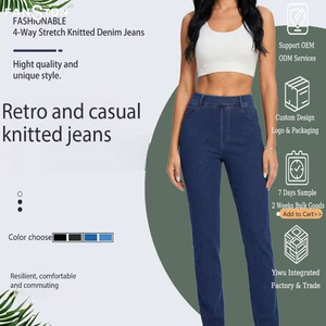 Jean droit taille haute extensible pour femme, coupe amincissante et polyvalente, en denim décontracté, modèle 2026 le plus vendu, pour la vente en gros aux États-Unis et en Europe - Product Image 1