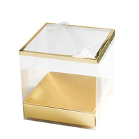 Boîte d'emballage de gâteau à la mangue de banquet de mariage OEM PET cube transparent simple mini boîte à gâteau dessert avec insert doré