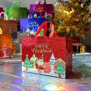 Holiday Luxury <strong>Christmas</strong> Glitter Reusable Non-Woven Gift <strong>Bag</strong> Handled <strong>Shoulder</strong> Strap Customizable Colors Designs for Shopping - Product Image 5