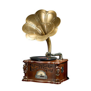 Reproductor de discos retro de sobremesa, todo en uno, con Bluetooth, USB, radio FM, 3 velocidades, gramófono inalámbrico, decoración de audio para el hogar, madera y metal. - Product Image 1