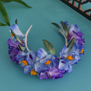 Nouvelle couronne de fleurs en faux velours de style antique faite à la main pour le printemps (style Li Ziqi) – Accessoires pour cheveux et coiffure Hanfu - Product Image 4