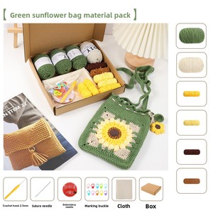 Kit de <span class=keywords><strong>crochet</strong></span> carré DIY transfrontalier fait main avec fils et crochets pour la confection d'un mini sac à bandoulière tournesol, pochette portable idéale, cadeau - Product Image 2