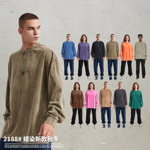 Người Đàn Ông Của Axit Rửa Áo Phông Cổ Điển Quá Khổ Crew Neck Áo Cho Nam Giới Dài Tay Áo Axit Rửa Áo Thun Áo Cổ Điển - Product Image 2