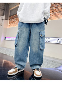 <span class=keywords><strong>Pantaloni</strong></span> Sportivi da Ragazzo Primavera/Autunno 2026 Nuovo Stile Outfit per Bambini in Denim con Grandi Tasche per Ragazzi Più Grandi Vestibilità Larga Trendy e Cool - Product Image 6