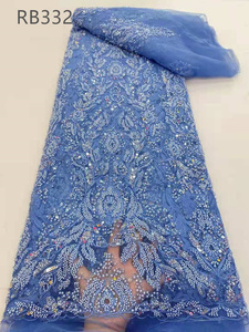 Thiết Kế Mới Đầy Màu Sắc Lilac Nặng Đính Cườm Thêu Pháp Lưới Ngọc Trai Hạt Sequins Sang Trọng Ren Cô Dâu Vải - Product Image 5