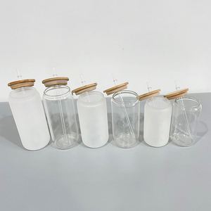 Vaso con Forma de Lata de Cerveza Transparente Esmerilado para Sublimación, 12oz, 16oz, 20oz, con Tapa de Bambú y Pajita, para Regalos Personalizados - Product Image 3
