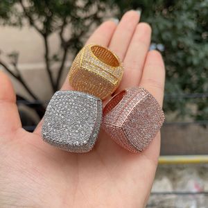 5A pavè in rame con diamanti in zirconi cubici placcato oro 18k da uomo completamente zircone anelli campione - Product Image 2