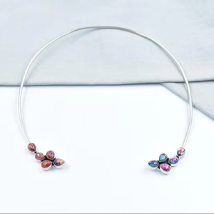 Handmade Pink Dahlia Turquoise & Sterling <b>Silver</b> <b>Choker</b> Necklaces For Wedding Party Designer Jewellery - Product Image 1