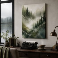 Peinture abstraite en aquarelle Forêt Brumeuse, Impression sur toile, Affiche murale, Paysage de forêt de pin, Prêt à accrocher, Décoration pour salon et hôtel