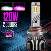 Phares LED bicolores 120W Plug and Play, compatibles Canbus, H1 H3 H7 H8 H9 H11 H16 HB3 9005 HB4 9006, 6500K/Rose Violet, 12V 24V