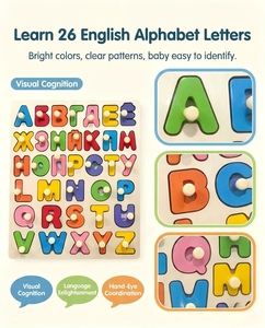 Tavola Puzzle <span class=keywords><strong>in</strong></span> Legno con Alfabeto e Numeri, Doppio Lato per Disegno ABC 123, Apprendimento Precoce per Bambini, CPC, Vendita all'Ingrosso OEM Personalizzata - Product Image 2