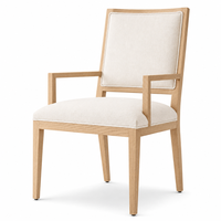 Fauteuil de salle à manger contemporain et moderne français, rembourré, avec dossier carré, structure en chêne blanc américain massif pour une salle à manger élégante