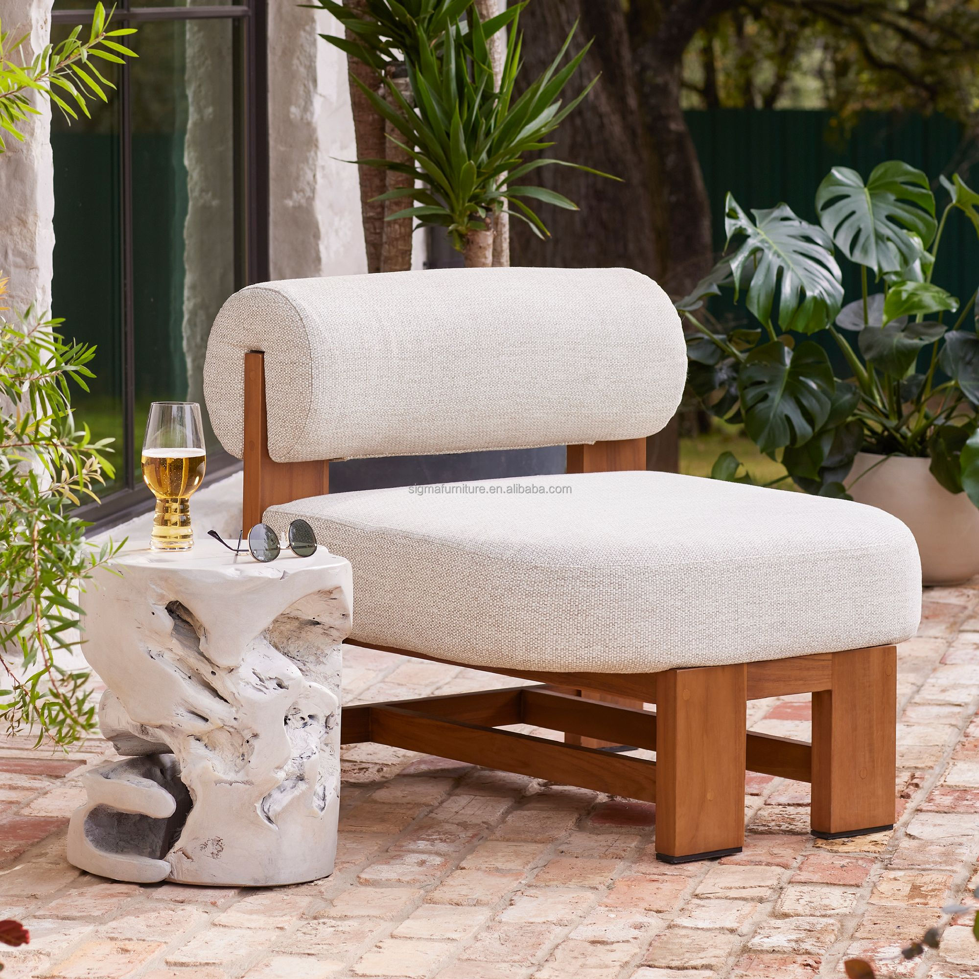 Home Nordic Design Lovely Outdoor Patio Furniture Back Outdoor Teak Wood Single Lounge Chair