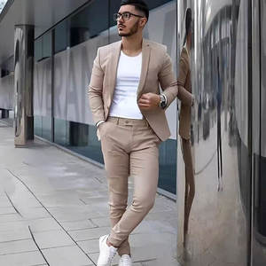 2피스 핑크 프롬 수트 남성 슬림핏 신랑 들러리 턱시도 웨딩 노치드 라펠 정장 파티복 - Product Image 1