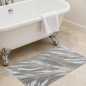 Alfombra de Baño Tejida Jacquard Teñida con Hilo de Algodón Reciclado, Color Beige Ecru Plateado, 70x120cm, Marca Privada, Hecho en Turquía, Tanya - Product Image 1