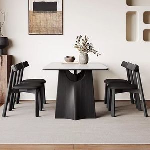 Juego de mesa de comedor con plato de roca de madera maciza minimalista de estilo francés italiano, combinación de silla Rectangular moderna para <span class=keywords><strong>Bar</strong></span> pequeño - Product Image 3