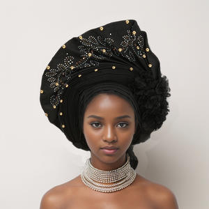 Accessoires de cheveux de luxe pour femmes nigérianes <span class=keywords><strong>Aso</strong></span> <span class=keywords><strong>Oke</strong></span>, turban réglable pour femmes musulmanes africaines, styles de turbans pour mariage - Product Image 6