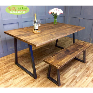 Khai hoang sắt gỗ bàn ăn và phù hợp với băng ghế dự bị với kim loại chân thiết lập công nghiệp Gỗ Kim Loại bàn ăn và băng ghế dự bị - Product Image 1