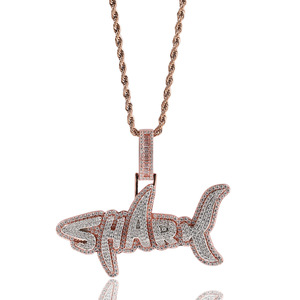 2022 baru Hiphop dua nada alfabet hiu liontin ices Out warna ganda huruf hiu kalung produk modis - Product Image 1