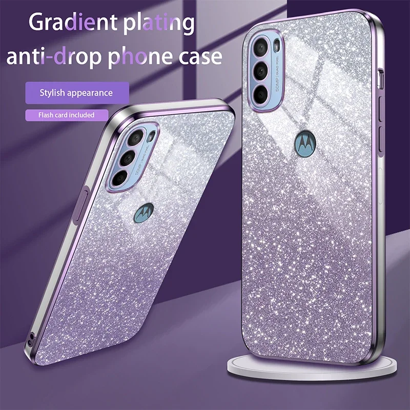 YUEQIAN Cover Glitterata per Motorola Moto G24 4G, Ultra Sottile Brillantini Glitterata Trucco Supporto Ragazza Custodia, Trasparente Scintillante TPU Antiurto Case. Porpora
