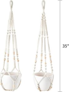 Perles en bois à la main tissé coton corde <span class=keywords><strong>fleur</strong></span> <span class=keywords><strong>Pot</strong></span> support support extérieur décor à la maison macramé plante cintre intérieur suspendu jardinière - Product Image 3