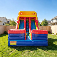 Château Gonflable Aquatique Extérieur Rouge et Bleu pour Enfants avec Double Toboggan et Souffleur