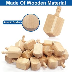 Hanukkah Dreidel in <span class=keywords><strong>legno</strong></span>, bianco in <span class=keywords><strong>legno</strong></span> naturale Chanukah Dreidel progetto fai da te dipinto per i giochi di festa di Hanukkah decorazioni di Hanukkah - Product Image 2