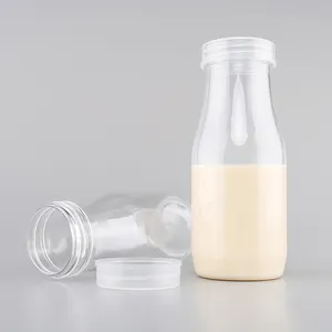 100ml 200ml 300ml Summer Drink Plastic Clear Beverage Mini-Milch flaschen mit transparenten Deckeln Saft gläser