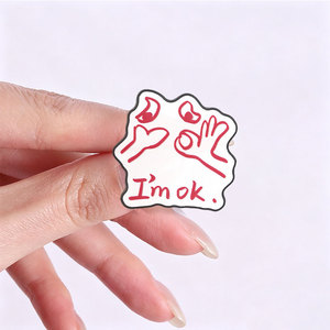 Pin de esmalte de dibujos animados con emoticono de tristeza emo, divertido y lindo, que expresa el estado de ánimo. Broche con la frase 'Emo I'm Ok and You Hurt Me', insignia para solapa de bolso, regalo de joyería. - Product Image 3
