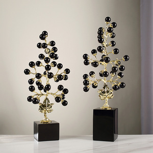 <b>Crystal</b> <b>Tree</b> Ornament Red Beads Gold Branches Black Base Home Decoration - Product Image 3