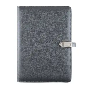 Business a5 notebook multi functional pu leather paper screen sync notebooks and diaries with usb customized logo and power bank