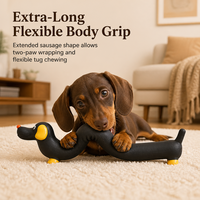 Jouet couineur pour chien en latex naturel, jouet à mâcher extra long en forme de teckel, jouet de dentition souple pour chiots et chiens de petite et moyenne taille