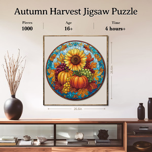 Rompecabezas Personalizado SOUHONEY de 1000 Piezas con Diseño Otoñal de Girasol, Calabaza, Uvas y Hojas, Juguete Educativo para Adultos y Niños - Product Image 4