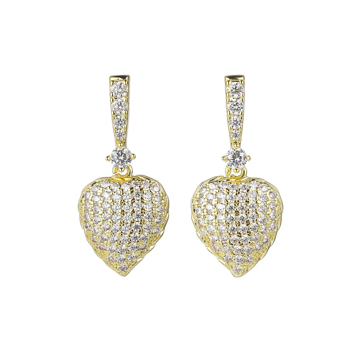 Bling Bling Zircon Brass Heart Dangle Hoop Earrings Ladies Silver Gold Plated Ear Cuff Diamond Stud Earrings Women