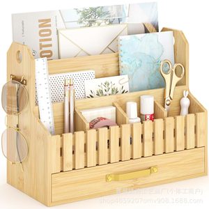 Bamboo Mail Organizer 4 Layers Desktop Storage <b>Drawer</b> With Eyeglasses Holder Office Supplies Sorter - Product Image 3