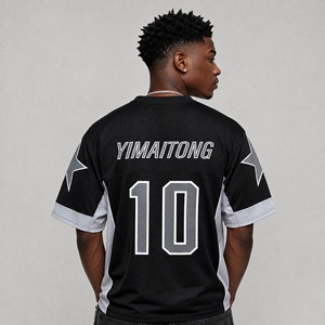 Camiseta Deportiva de Fútbol de Verano de Alta Calidad 100% Algodón, Personalizada con Malla, Hombros Caídos, Estampado Puff y Diseño Oversize - Product Image 2