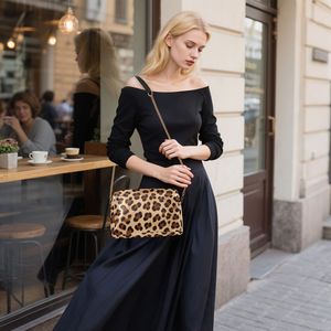 Bolso Bandolera con Estampado de Leopardo para Mujer, Bolso de Hombro Clásico con Cadena, Bolso Cuadrado Pequeño de Cuero con Cremallera para Fiestas y Uso Diario - Product Image 5